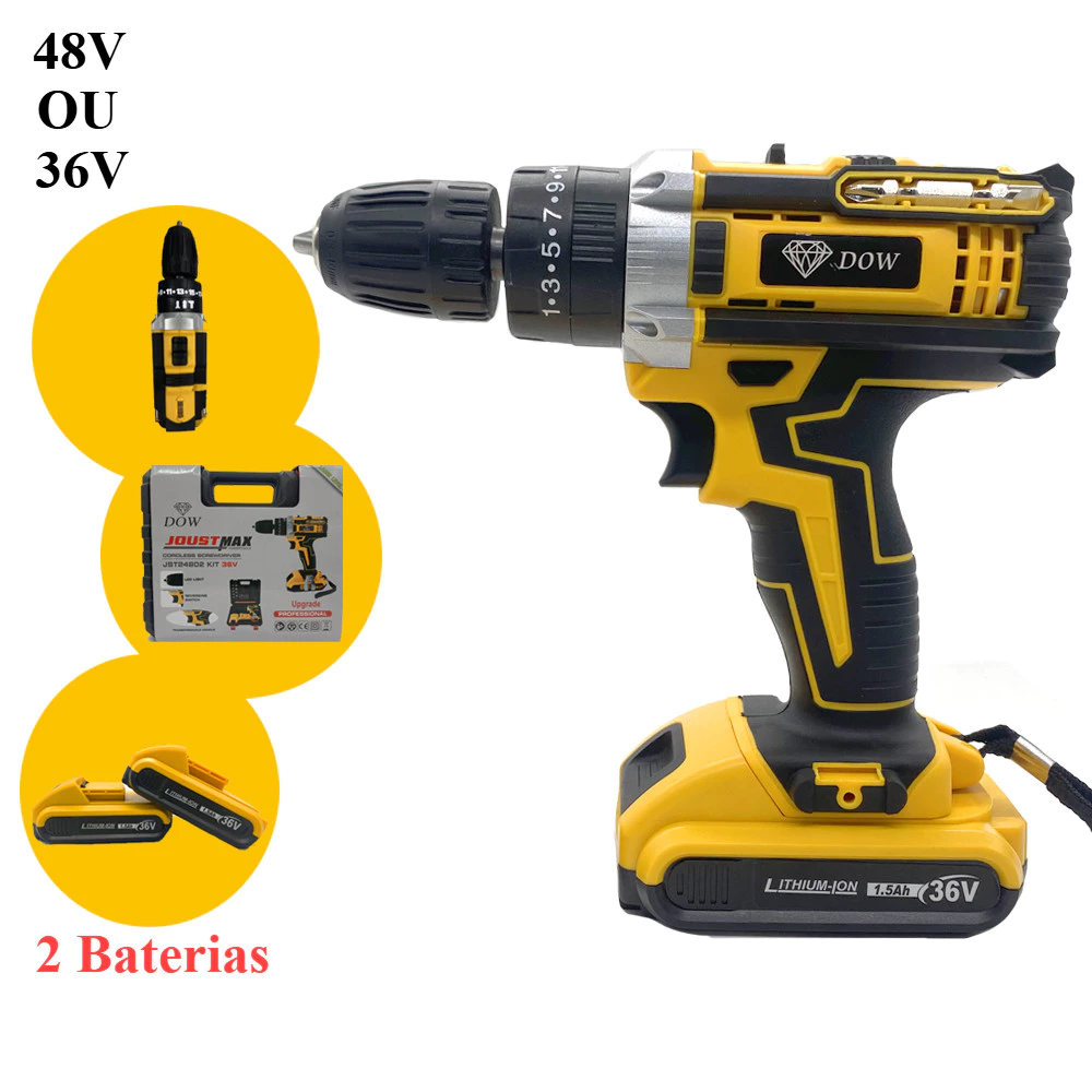 Parafusadeira Furadeira 36V 48V 2 Baterias Com Maleta e Acessórios Completo