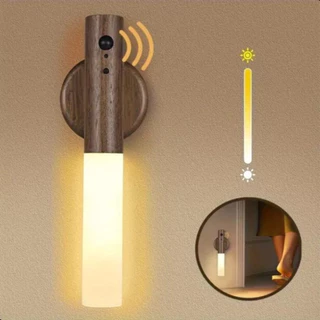 Luminária Luz De Led Parede Com Sensor Portátil Ímã Madeira