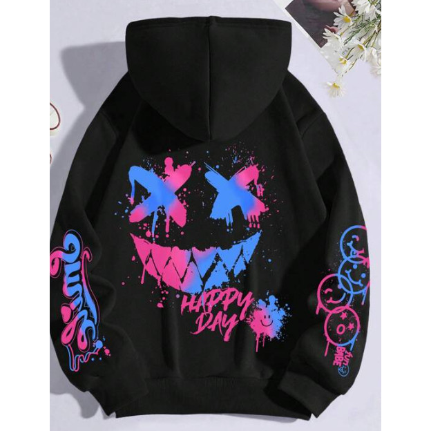 Moletom Canguru Estampado com Carinha Smile Happy