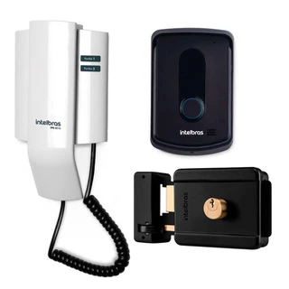 Kit Porteiro Interfone Eletrônico IPR 8010 Residencial Intelbras Fechadura Elétrica de Sobrepor Cilindro Fixo FX 500