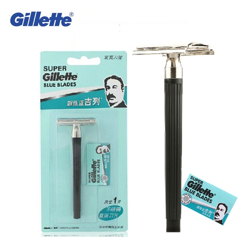 Gillette Razor Super Blue Straight Aço Inoxidável Navalha Segura
