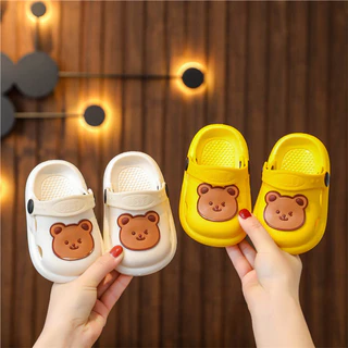 Chinelos infantis de verão, urso fofo, sapatos de bebê, sola macia, antiderrapante, casa, banheiro, sandálias internas,