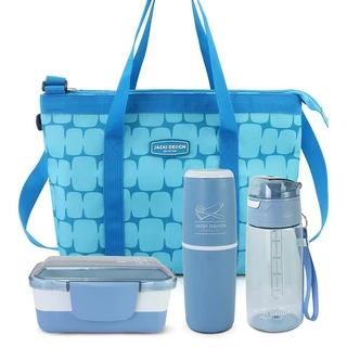 Conjunto de Bolsa Térmica com Pote de Marmita, porta escova e pasta de dente e Garrafa 500ml