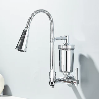 Torneira Gourmet Cozinha De Parede Com Filtro Pulverizador Flexível E Alças Duplas