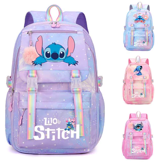 Cartoon Stitch Schoolbag Crianças Estudantes Menina Mochila Tie Dye Travel Gradiente