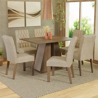 Conjunto Sala de Jantar Mesa Tampo de Madeira 6 Cadeiras Fabiana Madesa em Oferta na Shopee