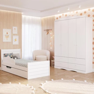 Quarto Infantil Completo Bicama Guarda Roupas 4 Gavetas 4 Portas Provençal 100% MDF em Oferta na Shopee