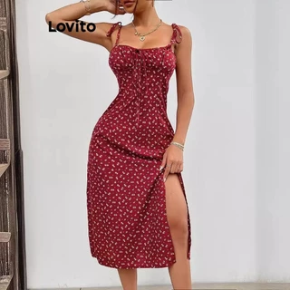 Lovito Vestido feminino casual Ditsy Floral Padrão com amarração na frente e costas nuas LNL74226