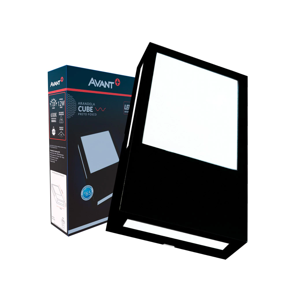 Arandela Led Externa Cube 12w 3000K Preto Fosco Avant