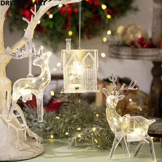 Acrílico Transparente Elk Luz Dos Desenhos Animados Natal Rena Casa Pingente Com Luzes Pendurado Ornamentos Decoração Da