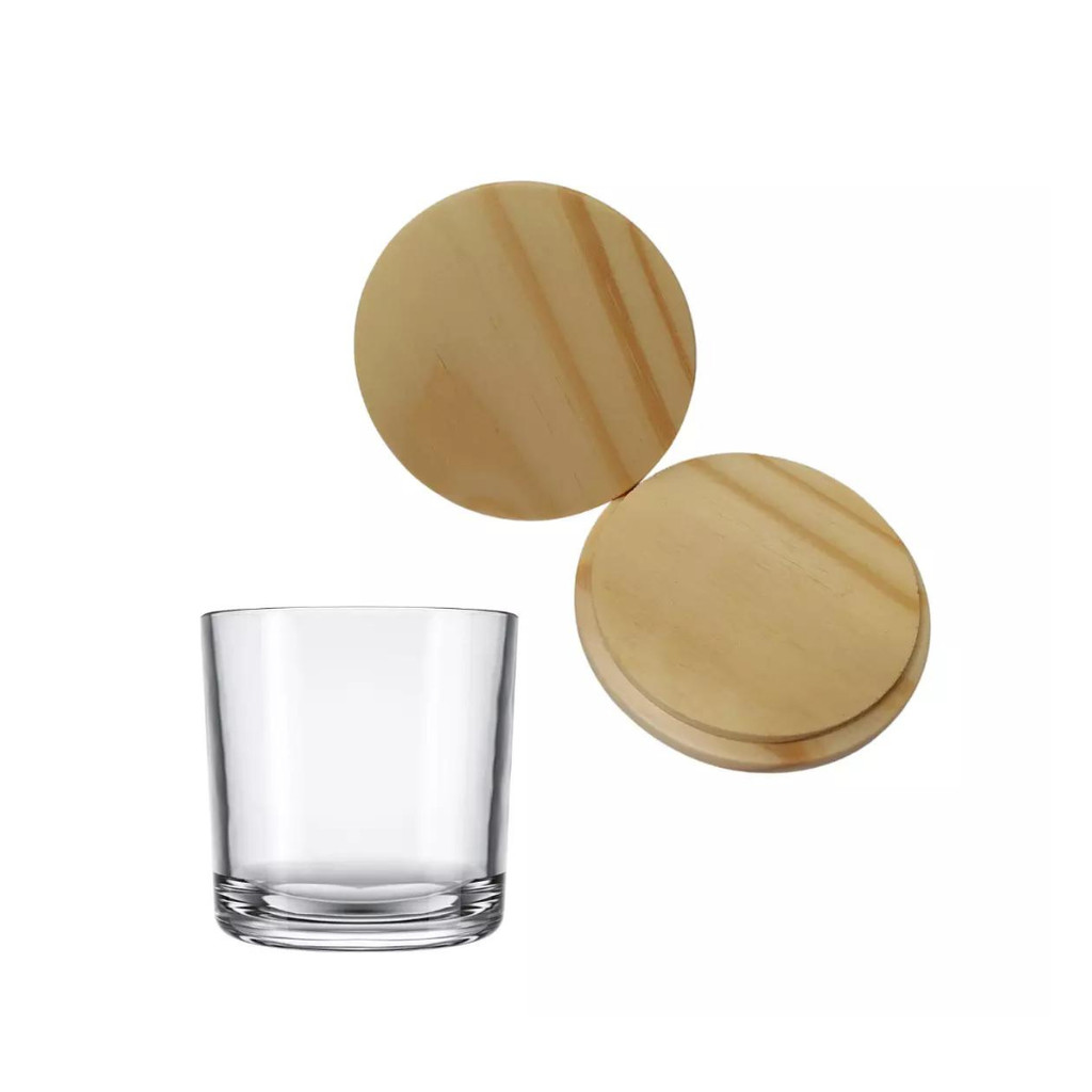 Kit 80 Copos Rocks 265ml Com Tampa Madeira Para Velas | Shopee Brasil