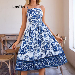 Lovito Vestido Boho Floral Smocked para Mulheres LBL15427