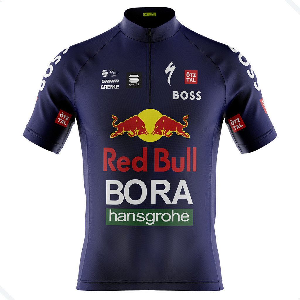 CAMISA CICLISMO MASCULINA PRO TOUR BORA RED BULL AZUL COM BOLSOS