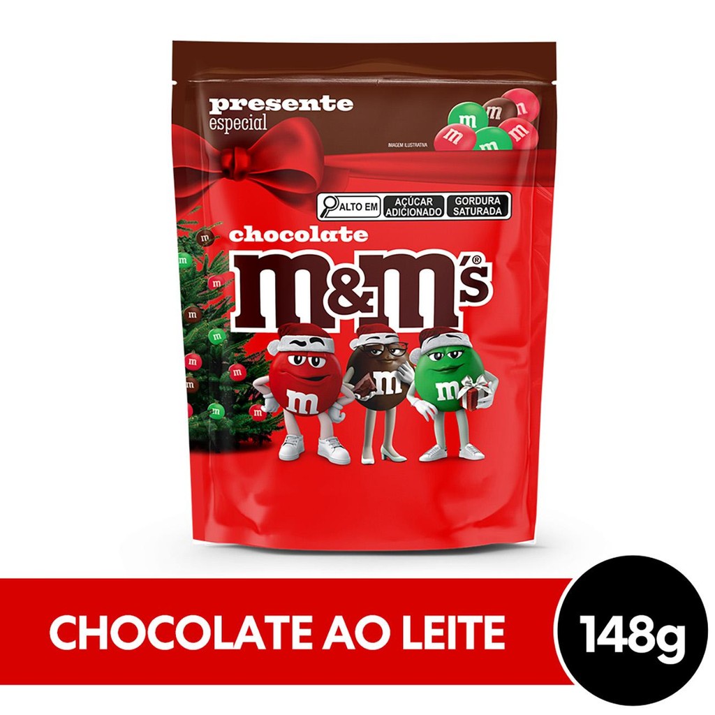 Chocolate M&M'S Ao Leite Natal Vermelho Verde E Marrom 148g