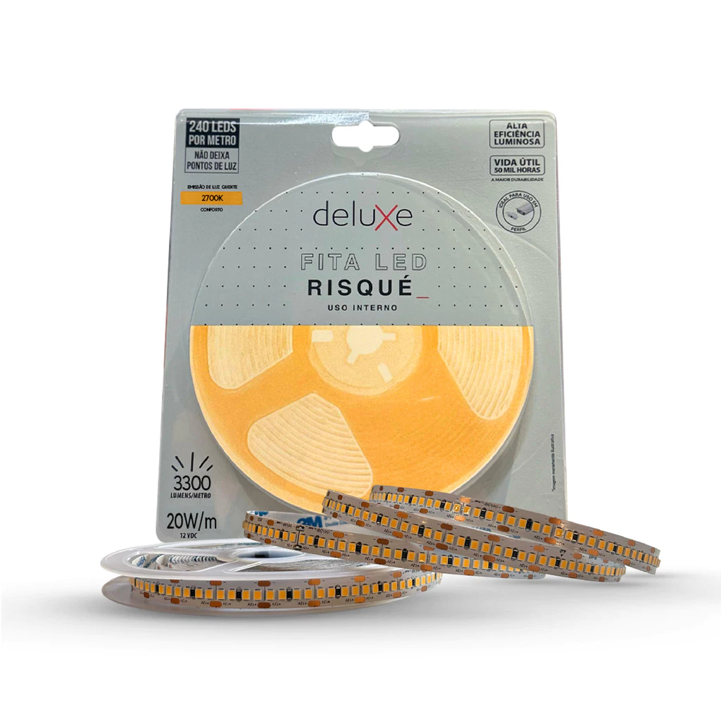 Fita Led Risque Branco Quente 2700K 5m 12V 20w IP20 Deluxe