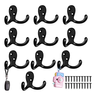 10 Kit Preto Duplo Pequeno Cabide De Parede Gancho Multiuso