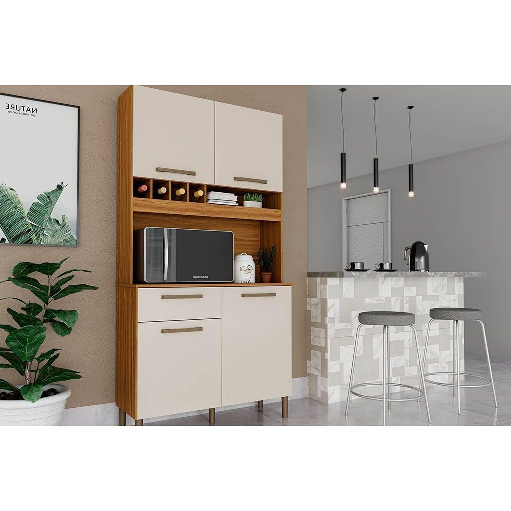 Kit de Cozinha Compacta Pinot 4 Portas e 1 Gaveta 73cm Amendoa/Off ...