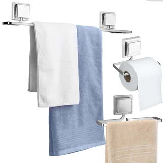 Kit Acessórios Banheiro Porta Toalha Rosto Banho Papeleira Sem Furo Dupla Face 3M Cromado Arthi em Oferta na Shopee