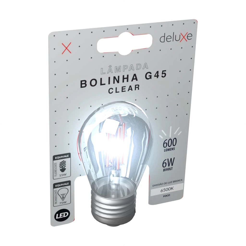 Lâmpada de Led Bolinha G45 Clear Retro Vintage 6w E27 6500K Bivolt Luz Branco Frio