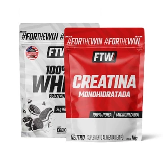 Kit 100% Whey Cookies refil 1kg e Creatina refil 1kg Ftw