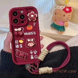 Para IPhone 16 15 14 13 12 11 Pro Max X XR 7 8 Plus Bonito Vinho Vermelho Caso De Telefone DIY Com Corda Pendurada Espaç