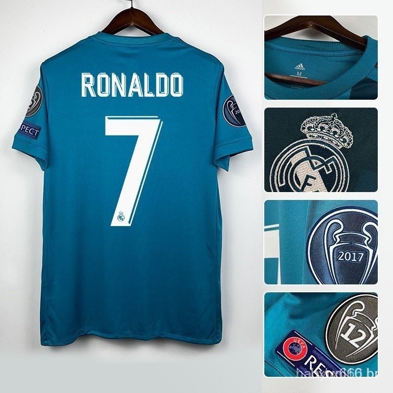 17-18 Real Madrid Segundo Convidado Azul Ronaldo Versão Retro Futebol Personalização QSXA VI0V