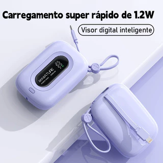 Carrega Super Rápido Power Bank 12000 mAh com USB Universal‌, Compacto, Portátil e com Exibidor Numérico