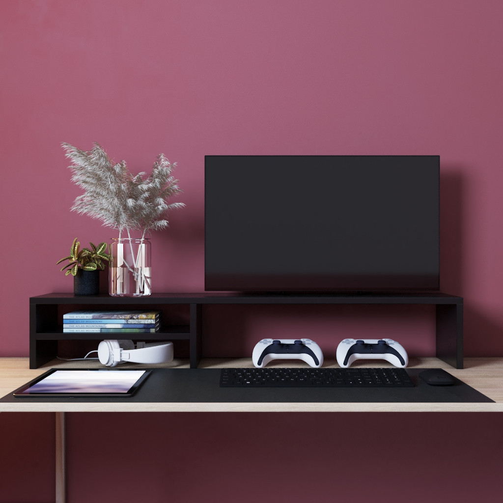 Suporte Monitor De Mesa Elevado Organização Home Office Preto