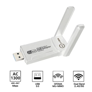 Adaptador Wi-Fi USB Dual Band 1300Mbps USB 3.0 2 Antenas 2.4G 5G Alta Velocidade para PC Notebook