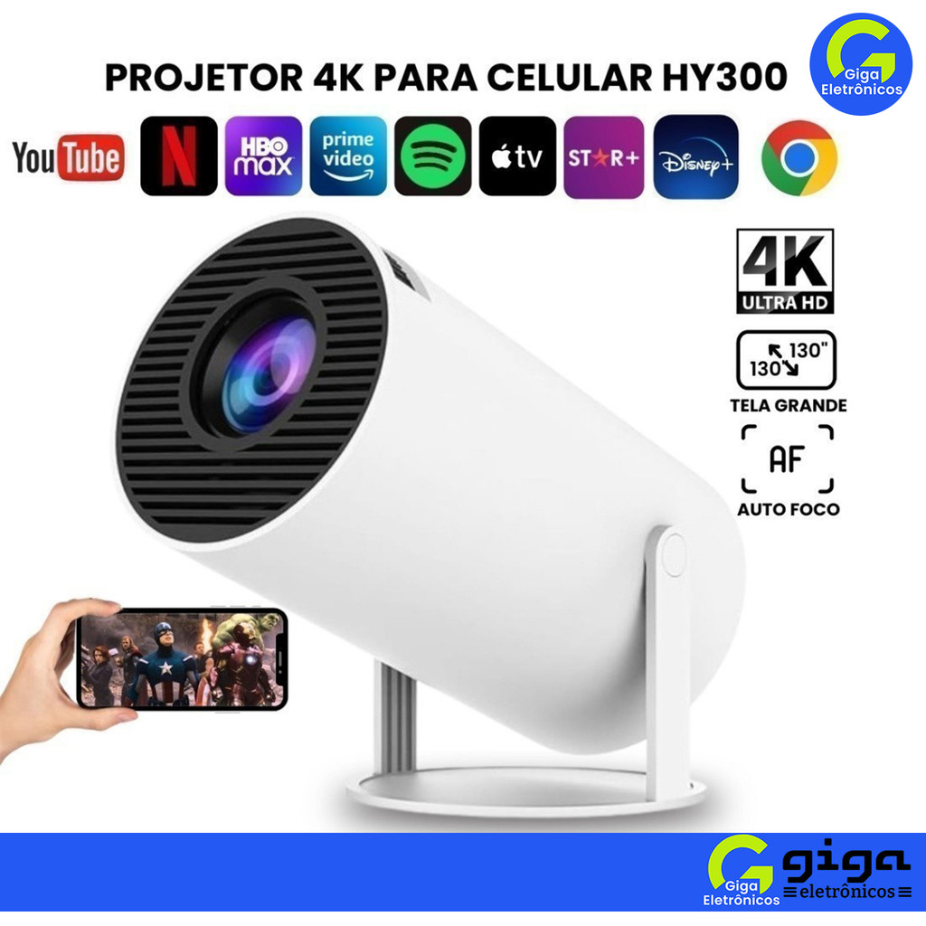 Projetor 4K HD 150 Polegadas Celular, Tv B0x, Xbox, PS, Pc, Wifi HY300 Pro Magcubic Envio Imediato