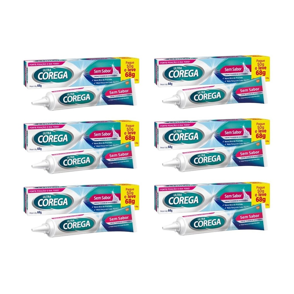 Kit Creme Fixador De Dentadura Corega Ultra C/ 6Un 68g Cada | Shopee Brasil