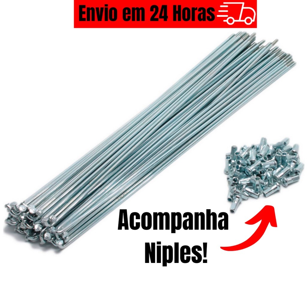 Raios de Bicicleta Fino Aro 16, 20, 24, 26, 26X1 1/2 , 27 (CROMADO) com Niples