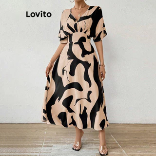 Lovito Vestido elegante com estrutura geométrica para mulheres LBL15240