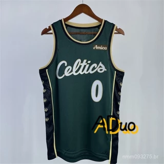 Hot pressed Camisata #0 Jayson Tatum Camisa 2023 city edition verde regata De Basquete sponsor logo jerseys