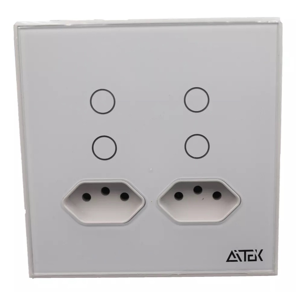 INTERRUPTOR WIFI TOUCH 4 TECLAS COM TOMADA MODELO 4X4 BRANCO APP