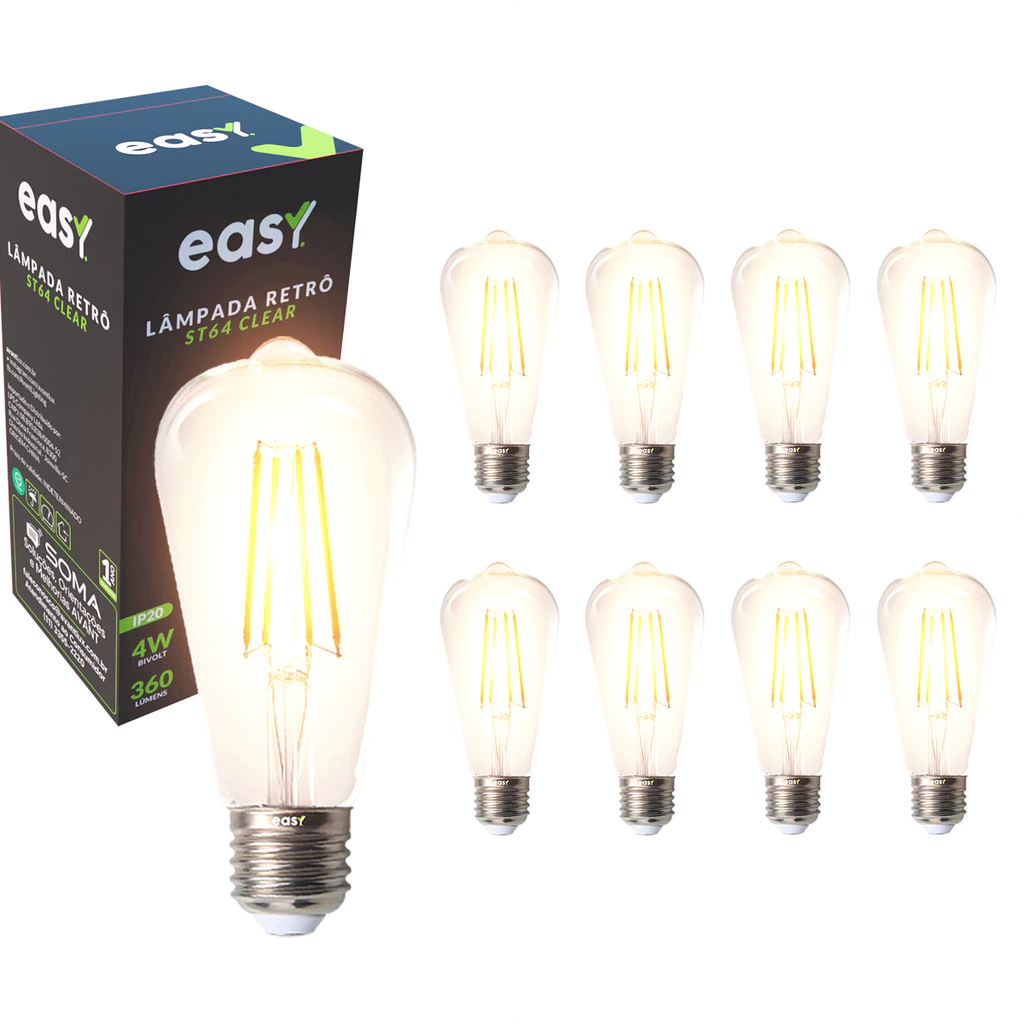 Kit 9 Lâmpadas de Led ST64 Retro Vintage Clear 4w 2400k E27 Bivolt Easy Luz Quente