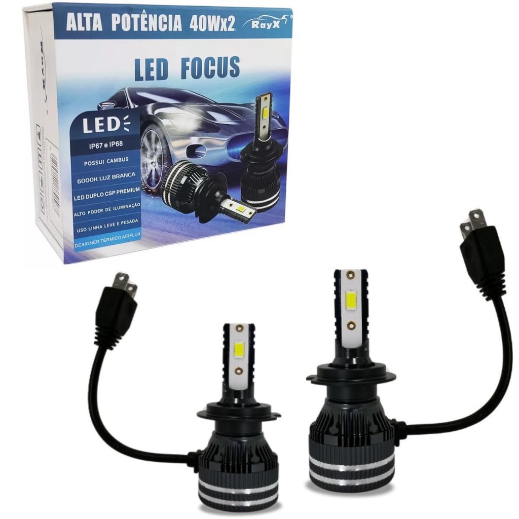 Kit Lâmpada Ultra Led Focus H7 12V/24V 1200L 6000K RAYX | Shopee Brasil