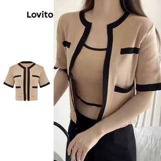 Lovito Cardigans elegantes e simples em blocos de cores para mulheres L108ED505