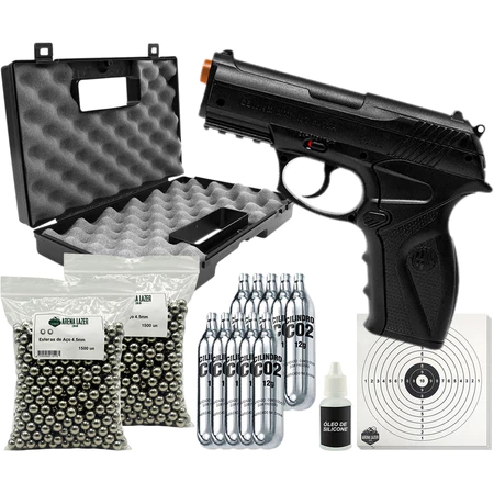 Pistola C11 4.5mm + Maleta + Esferas Aço + 10 Co2 + Alvos + Oleo
