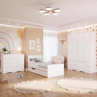Quarto Infantil Completo Bicama Guarda Roupas 4 Portas Cômoda 1 Porta Provençal 100% MDF em Oferta na Shopee