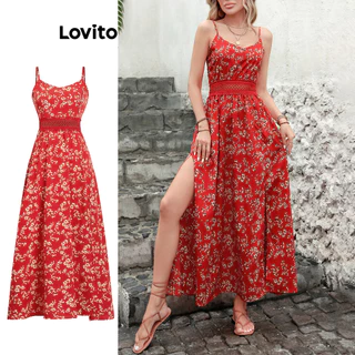 Lovito Vestido Boho Ditsy floral com costura frontal dividida para mulheres L100MD138