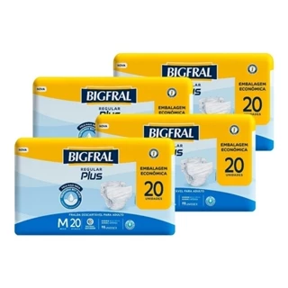 Fralda Descartável Geriátrica Bigfral Plus Regular Tamanho M - 4 Pacotes com 20 Fraldas - Total 80 Tiras em Oferta na Shopee