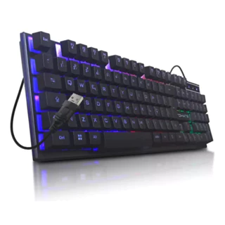 Teclado Gamer Iluminação LED RGB com Fio USB Teclas Macias