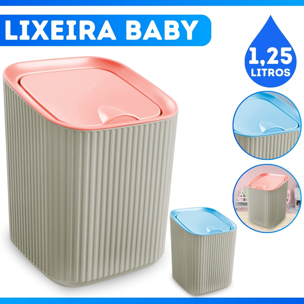 Lixeira 1,25 Litros Baby Quarto Bebê Plástica Azul ou Rosa - ENTREGA ...