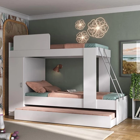 Treliche Multimoveis branca montada em um quarto decorado com paredes verdes e iluminacao aconchegante