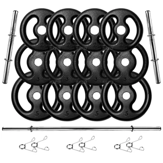 Kit 40Kg em Anilhas de Ferro com Barras de 40cm e Barra de 1.20m