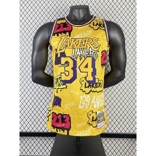 Camisa de pressão quente retrô Mn: SW Lakers 96/97 NBA camisa 34 O'Neal