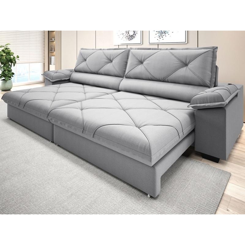 Sofá com Carregador USB e Molas no Assento Retrátil Reclinável Maestro 2,50m Linho Soft - NETSOFAS