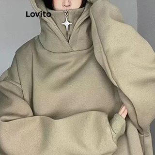 Lovito Moletom casual com zíper liso para mulheres LNA77887