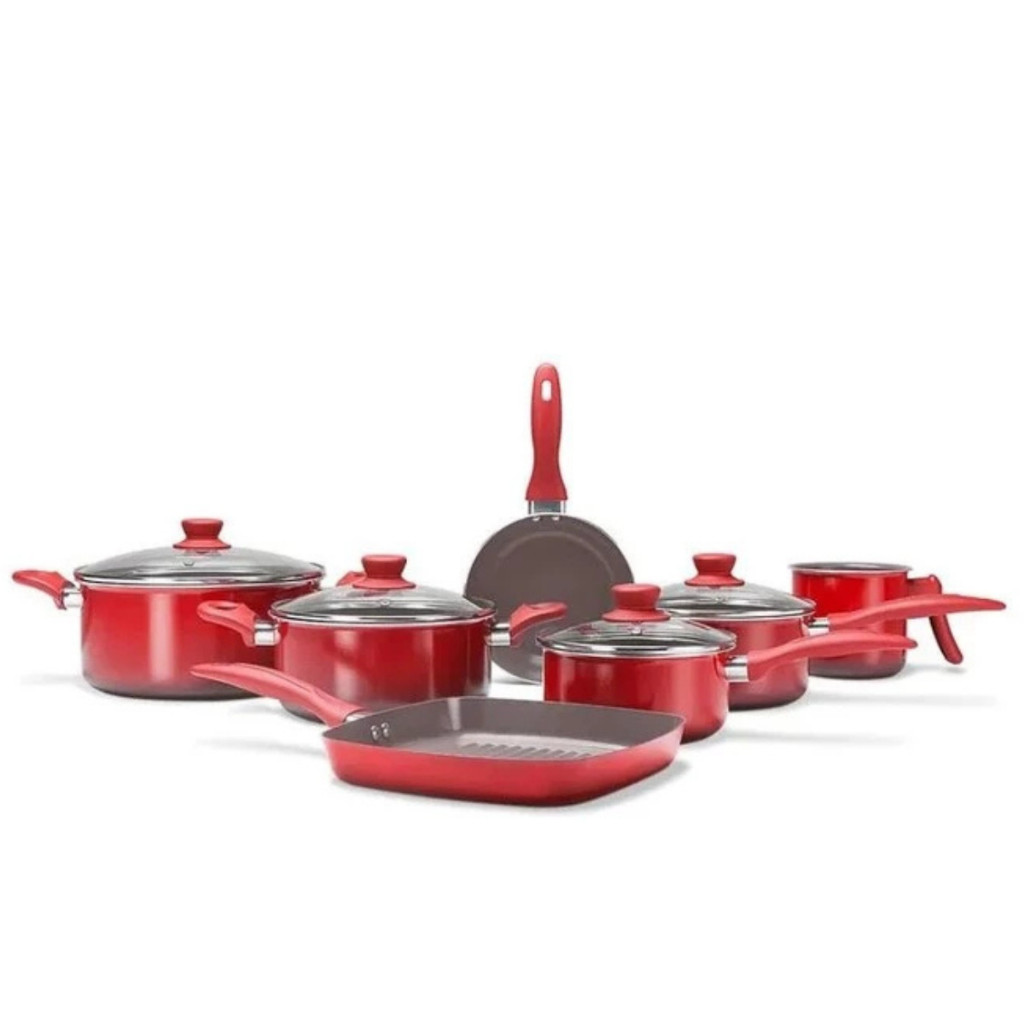 Jogo de Panelas Brinox Ceramic Life - Easy 7 Peças vermelho